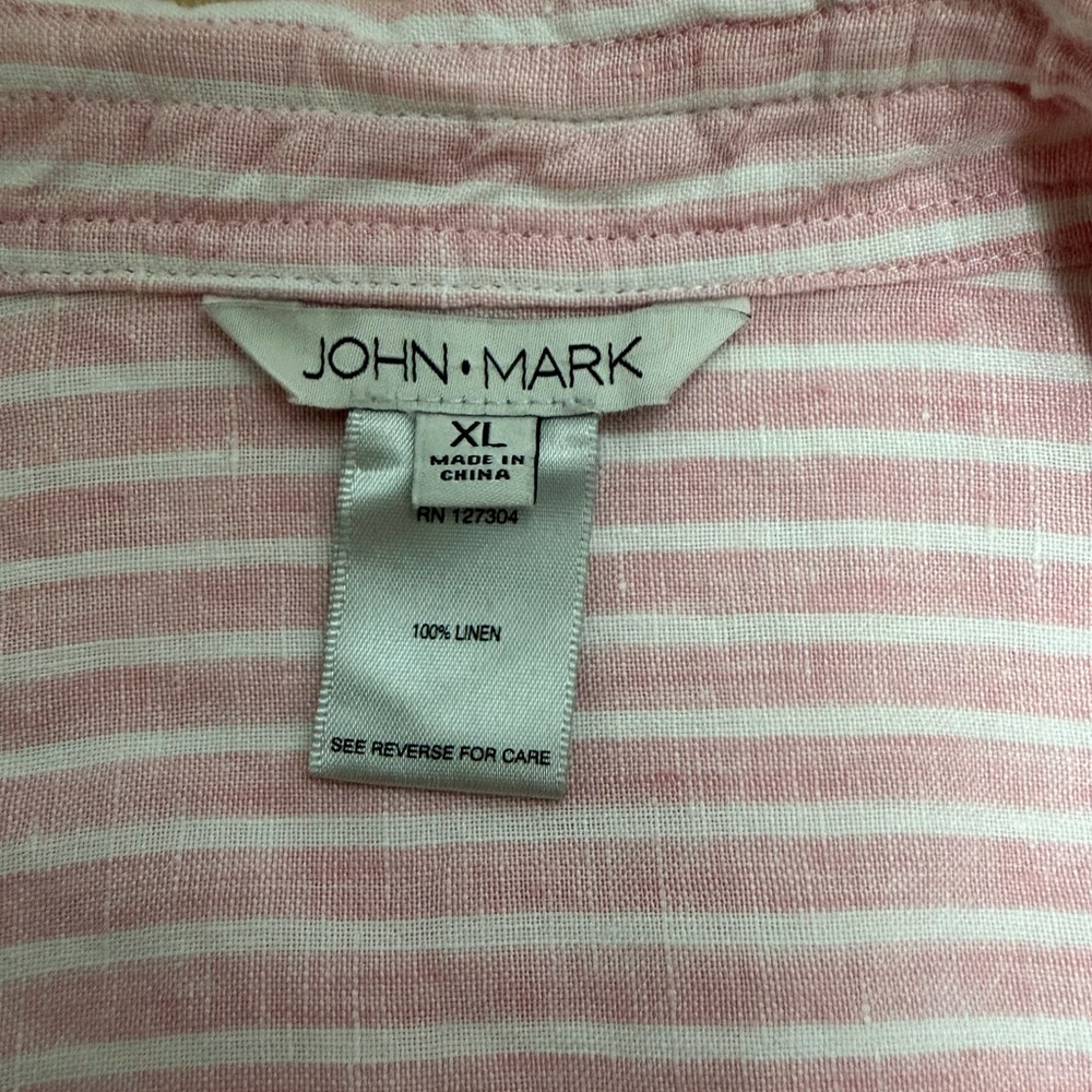 John Mark Pink and White Striped Linen Shirt Coastal Beach Resortwear Carnival - Picture 6 of 8